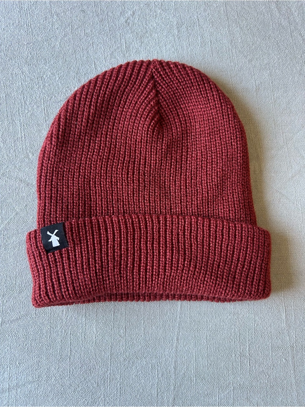 Dutch Bros Red Knit Cuffed Beanie with Black Logo Patch